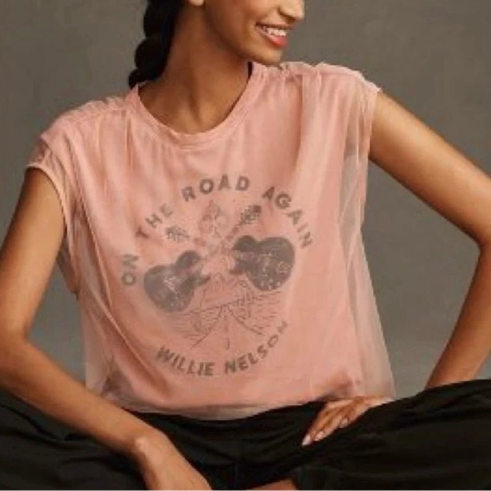Anthropology Pilcro Graphic Tee in Soft Pink